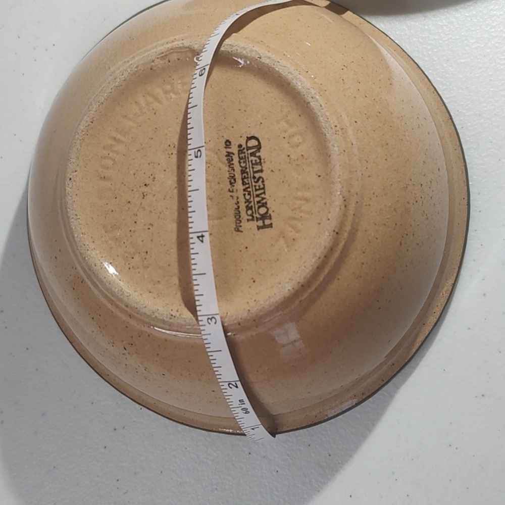 2 Longaberger Homestead Stonewear Bowls, Made By Buckeye Stonewear, Tan & Green - Picture 7 of 11